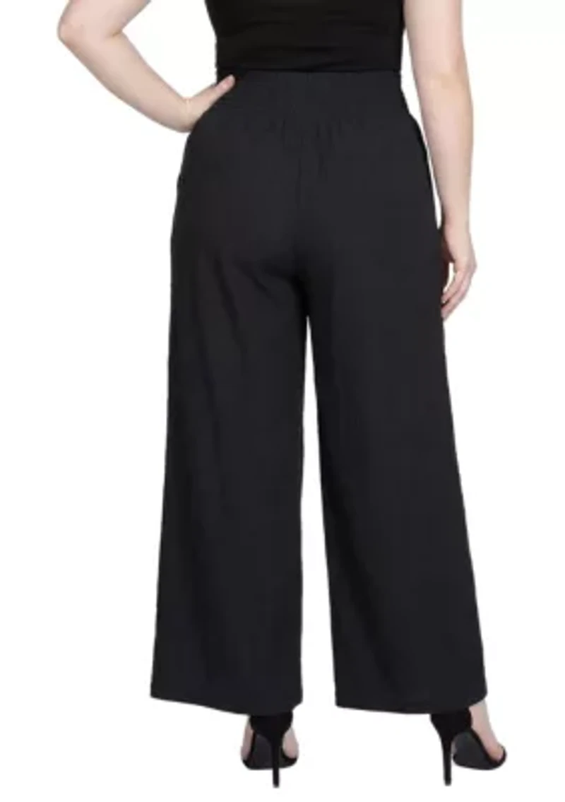High Smocked Black Waist Wide Leg Palazzo Pants
