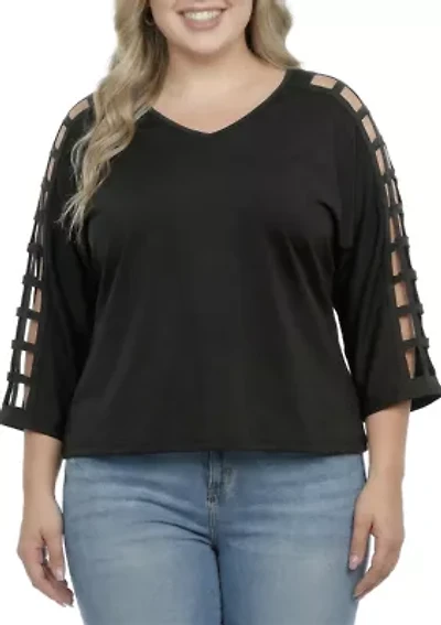 3/4 Sleeve Black Cutout Detail Top