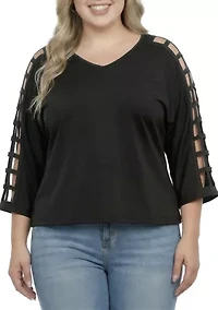 3/4 Sleeve Black Cutout Detail Top