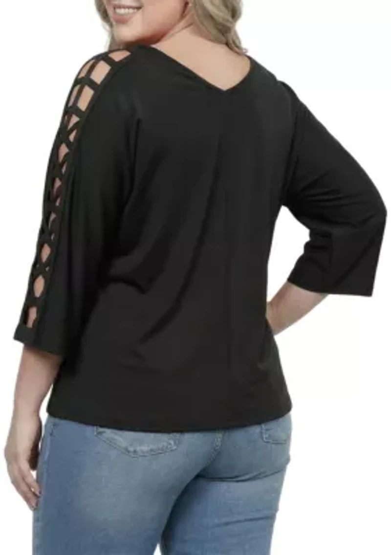 3/4 Sleeve Black Cutout Detail Top