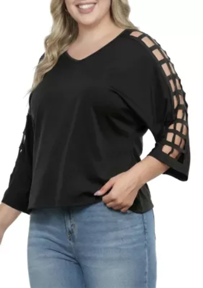3/4 Sleeve Black Cutout Detail Top