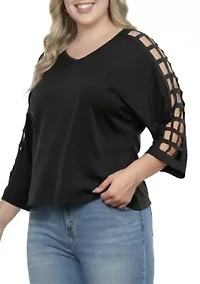 3/4 Sleeve Black Cutout Detail Top