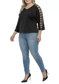 3/4 Sleeve Black Cutout Detail Top