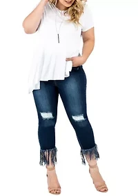 Plus Cropped Ankle Jeans Undone Raw Hem