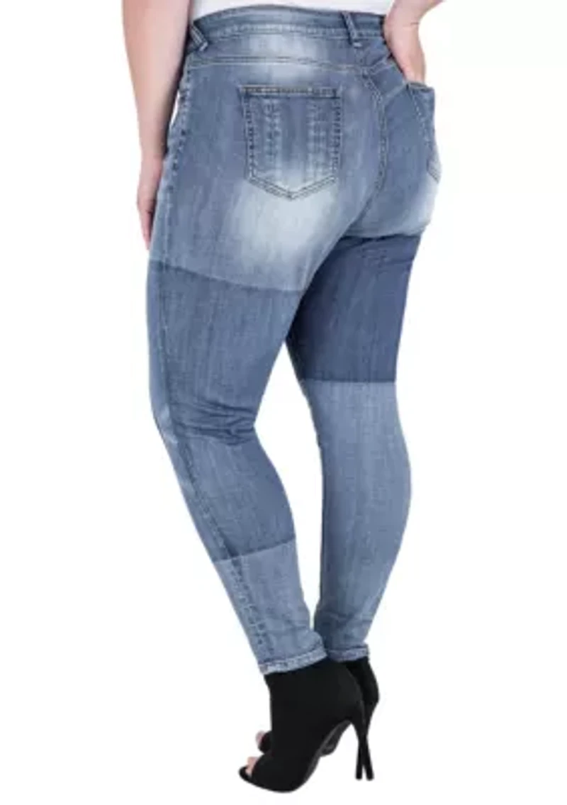 Plus Patchwork Indigo Stretch Jeans