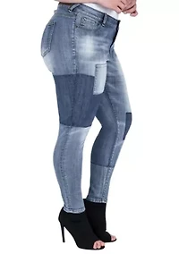 Plus Patchwork Indigo Stretch Jeans