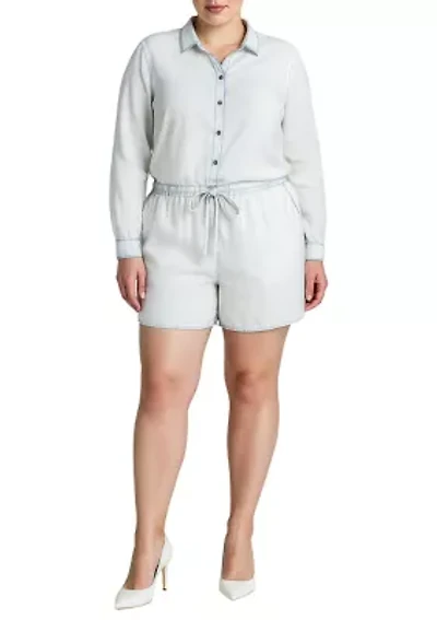 Bleached Out Tencel Long Sleeve Romper