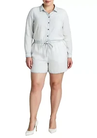 Bleached Out Tencel Long Sleeve Romper