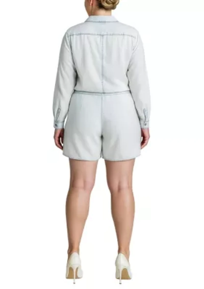 Bleached Out Tencel Long Sleeve Romper