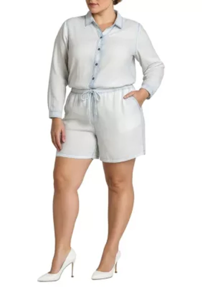 Bleached Out Tencel Long Sleeve Romper