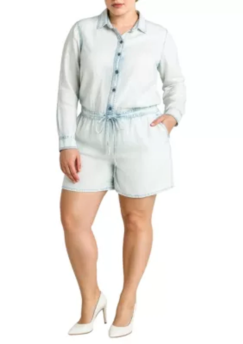 Bleached Out Tencel Long Sleeve Romper