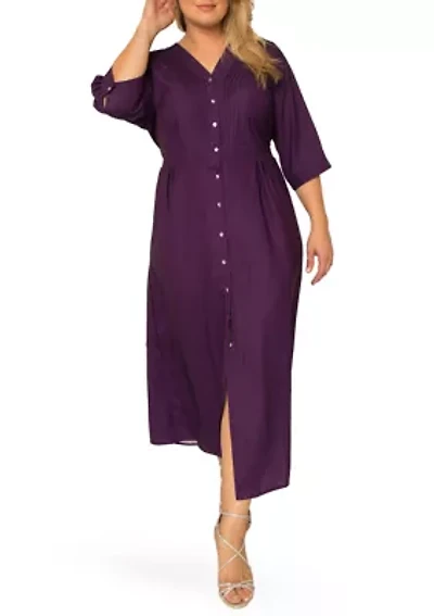 Plus Women's Deep Purple Pintuck Cuffed Short Sleeve Maxi Dress