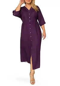 Plus Women's Deep Purple Pintuck Cuffed Short Sleeve Maxi Dress