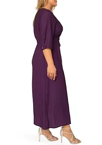 Plus Women's Deep Purple Pintuck Cuffed Short Sleeve Maxi Dress