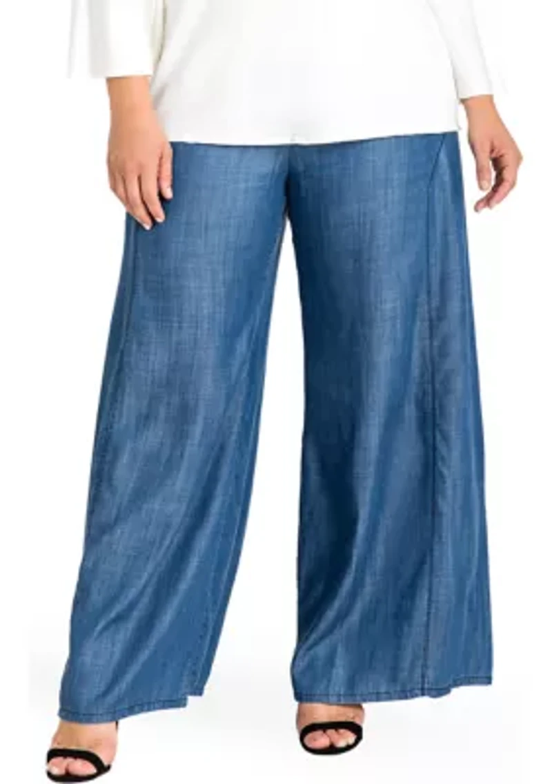 Standards & Practices Plus Women's Wide Leg Denim Tencel Palazzo Pants