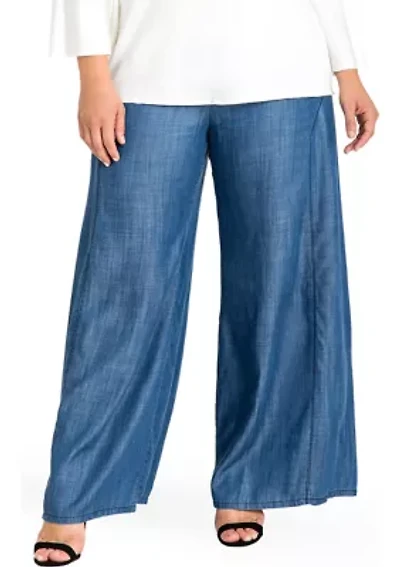 Standards & Practices Plus Women's Wide Leg Denim Tencel Palazzo Pants