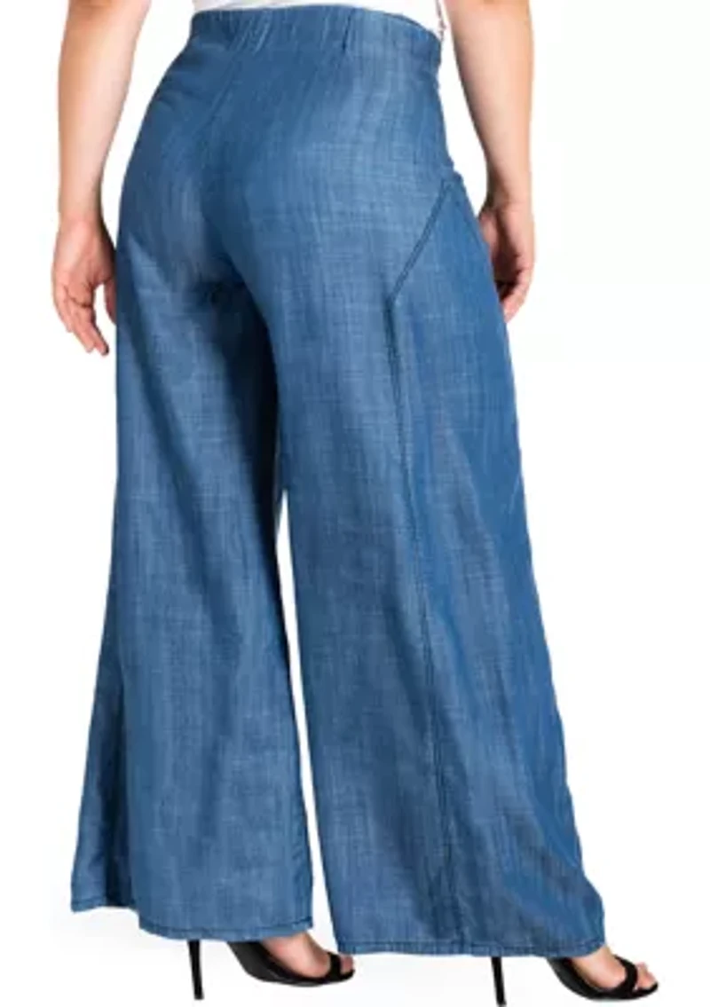 Standards & Practices Plus Women's Wide Leg Denim Tencel Palazzo Pants