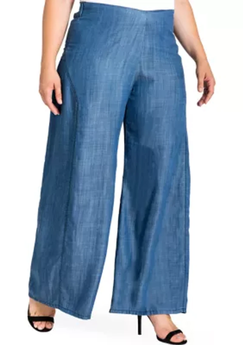 Standards & Practices Plus Women's Wide Leg Denim Tencel Palazzo Pants