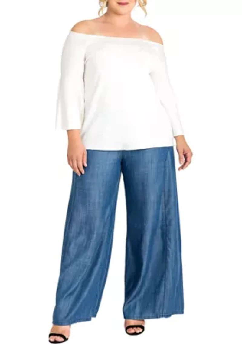 Standards & Practices Plus Women's Wide Leg Denim Tencel Palazzo Pants