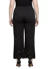 Straight Leg Elastic Waist Eyelet Hem Pants