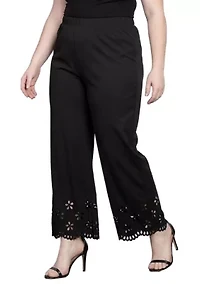 Straight Leg Elastic Waist Eyelet Hem Pants
