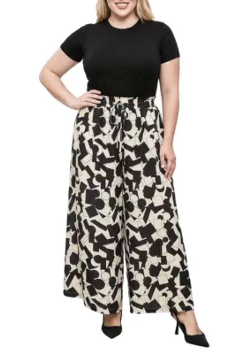 Abstract Print Wide Leg Palazzo Pants