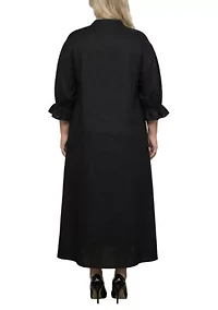 Button Front Puff Sleeve Maxi Shirt Dress