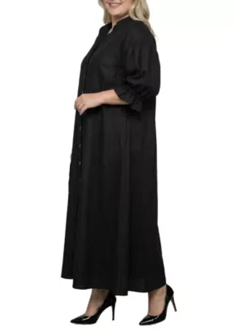Button Front Puff Sleeve Maxi Shirt Dress