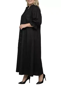 Button Front Puff Sleeve Maxi Shirt Dress