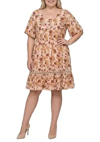 Floral Crochet Trim Flutter Sleeve Dress