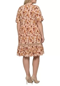 Floral Crochet Trim Flutter Sleeve Dress