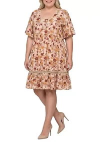 Floral Crochet Trim Flutter Sleeve Dress