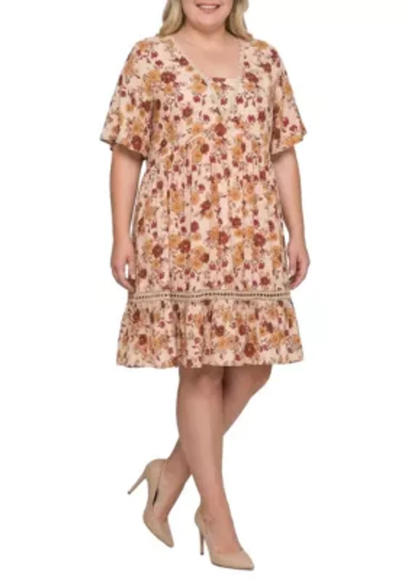 Floral Crochet Trim Flutter Sleeve Dress