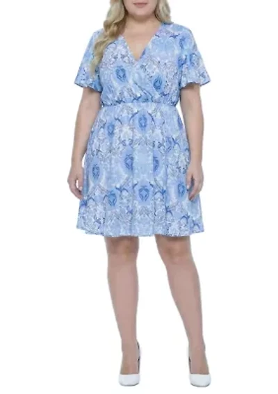 Floral Surplice Neck Flutter Sleeve Dress