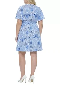 Floral Surplice Neck Flutter Sleeve Dress