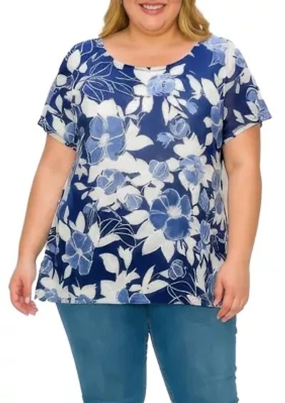 Textured Floral Print Blouse