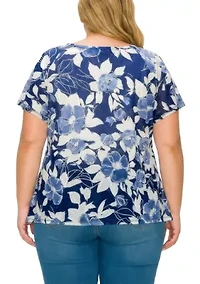 Textured Floral Print Blouse