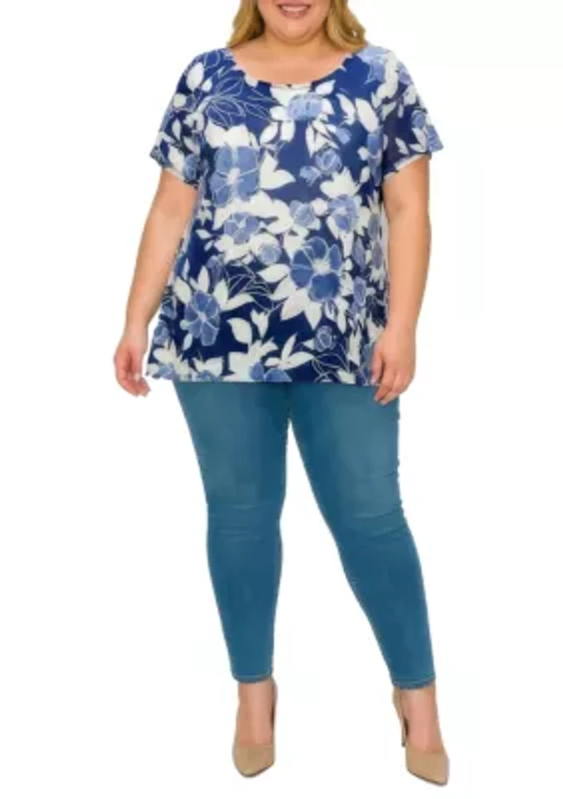 Textured Floral Print Blouse