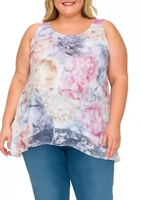 Rose Print Lace Sleeveless Top