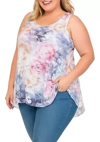 Rose Print Lace Sleeveless Top