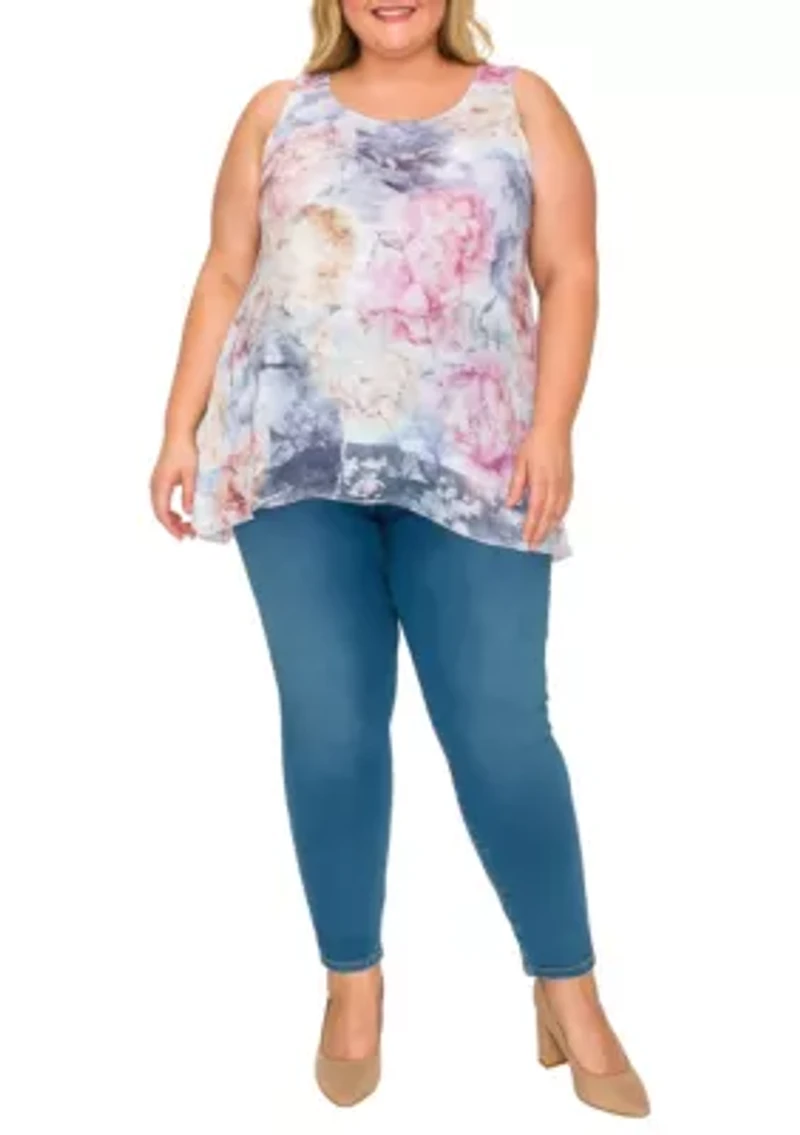 Rose Print Lace Sleeveless Top