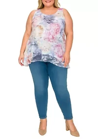 Rose Print Lace Sleeveless Top