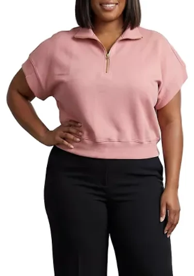 High Neck Half Zip Short Sleeve Top