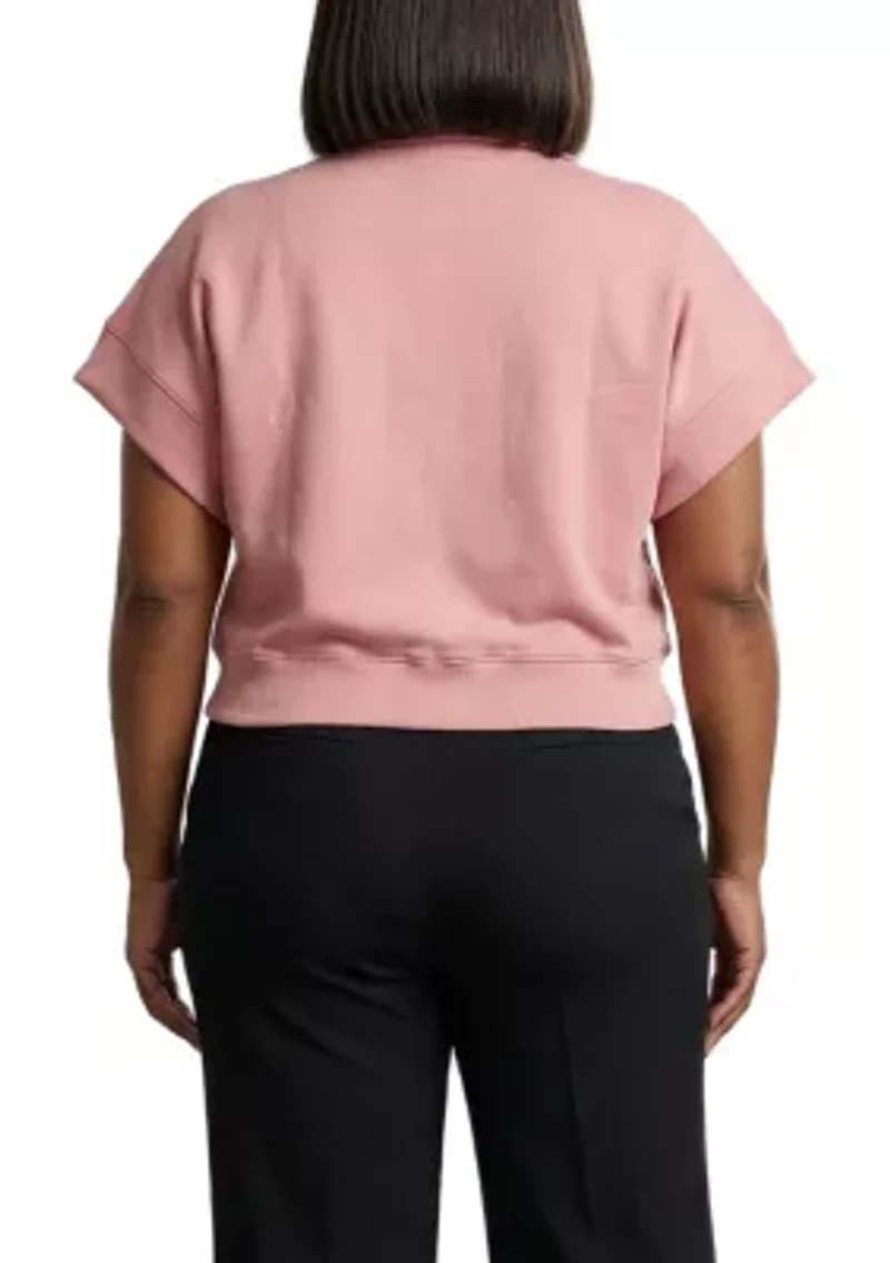 High Neck Half Zip Short Sleeve Top