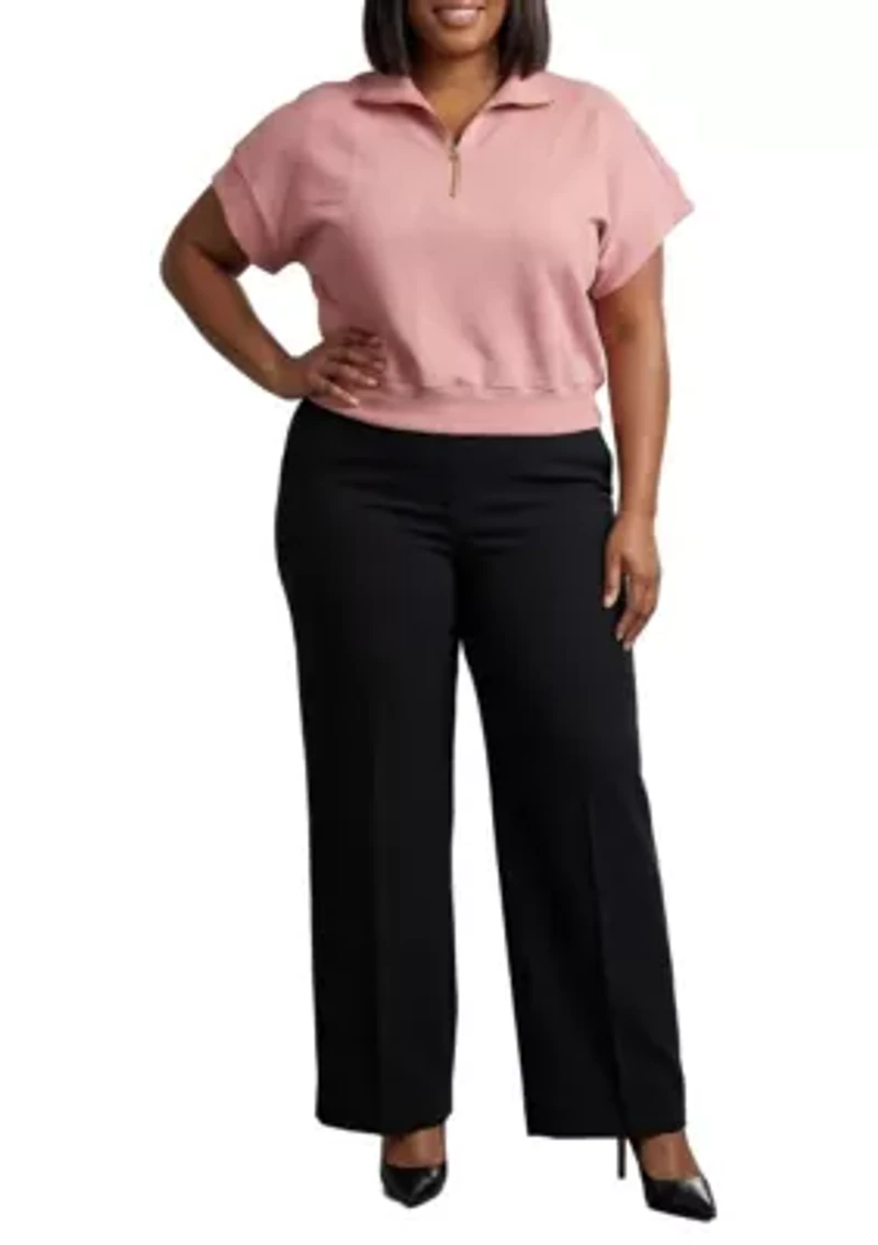 High Neck Half Zip Short Sleeve Top