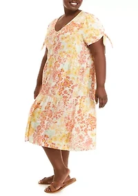 Plus Short Sleeve Button Front Tiered Midi Dress