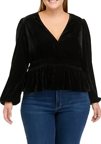 Plus Long Sleeve Velvet Surplice Knit Top