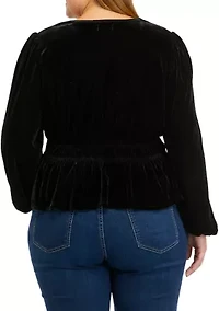 Plus Long Sleeve Velvet Surplice Knit Top