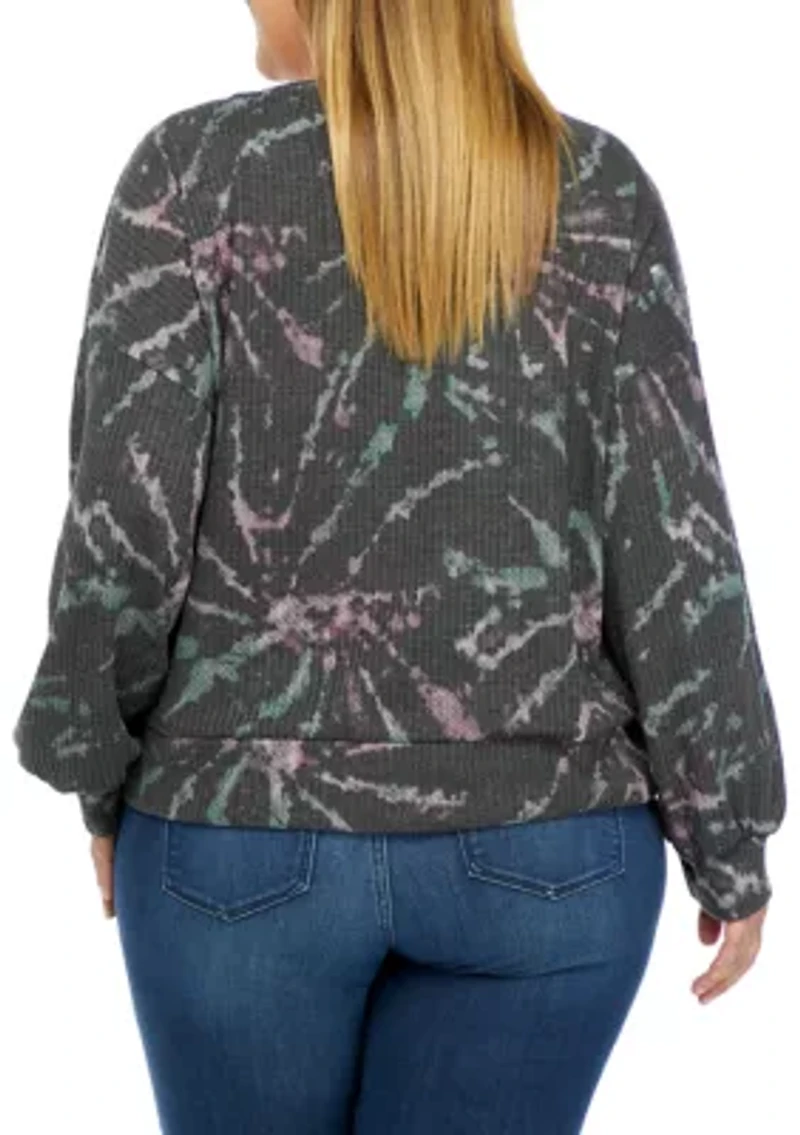 Plus Tie Dye Oversized Waffle Henley Top