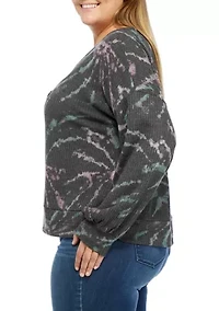 Plus Tie Dye Oversized Waffle Henley Top